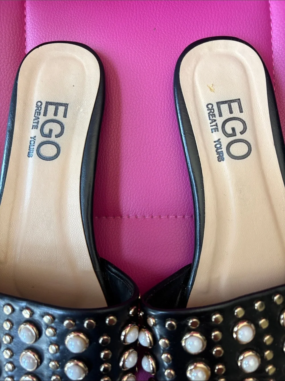 Ego Pearl and Rhinestone Sandals Black Size 9